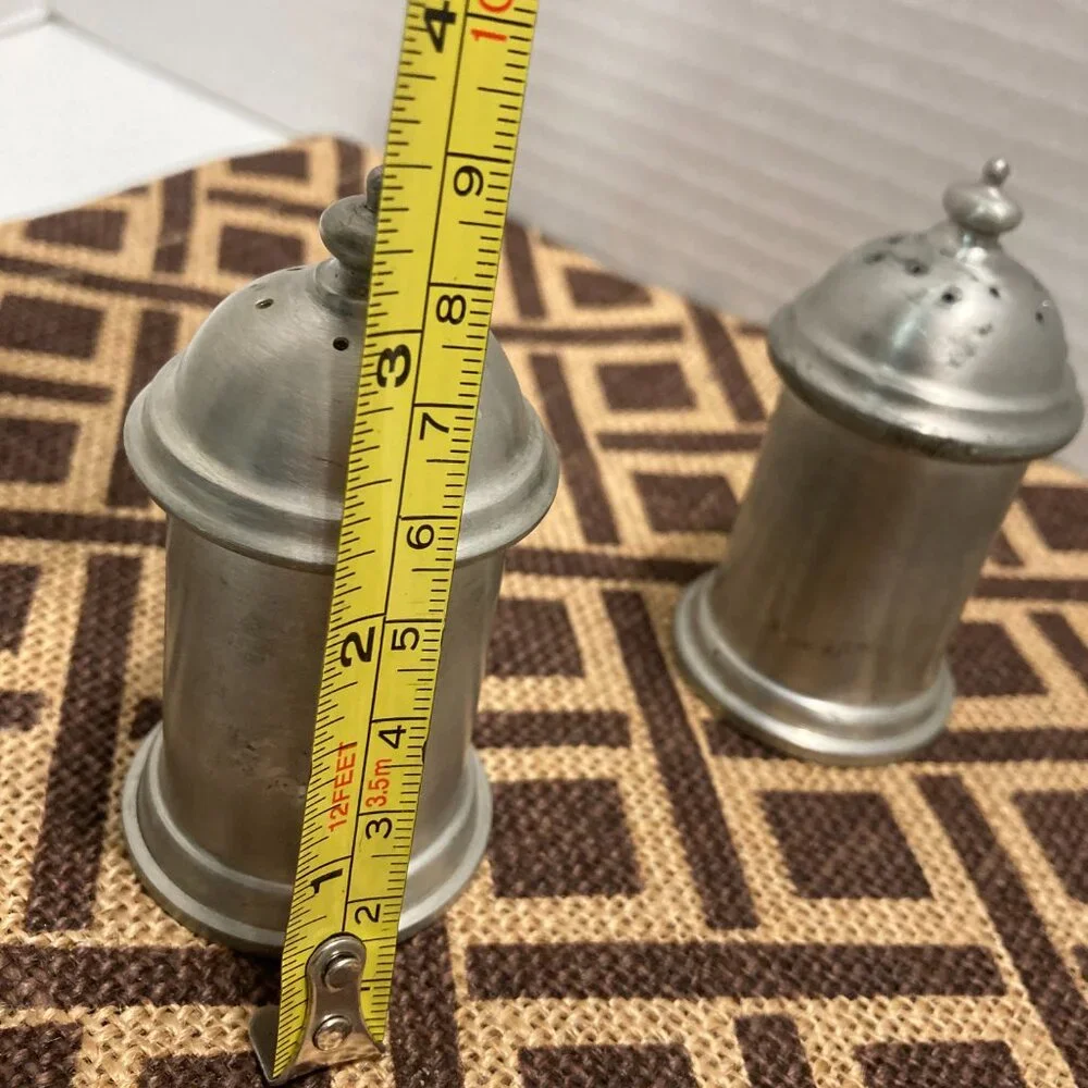Vintage Clover Pewter Salt & Pepper Shakers Set Retro 3.5